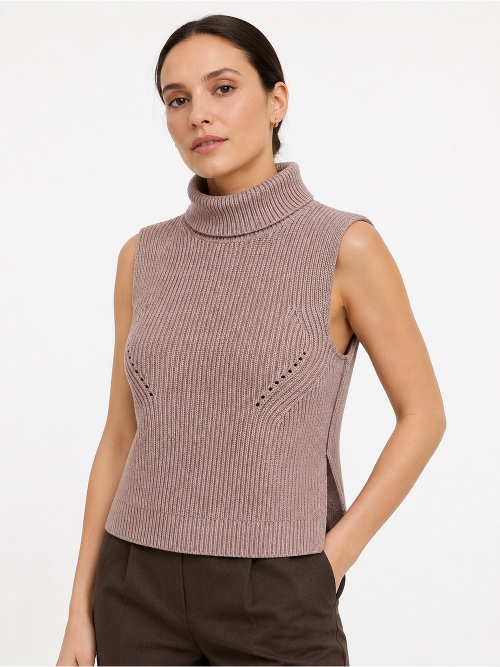Abercrombie & Fitch XS Brown Sleeveless Turtleneck Ribbed Sweater Vest